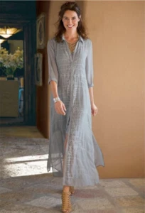 Abito donna Ibiza morbido Dintorni XS grigio ricamato maxi boho trasparente - Foto 1 di 4