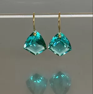 925 Argento Sterling Gioielli Colombiano Emerald Quarzo Gemma Orecchini Pendenti - Foto 1 di 4