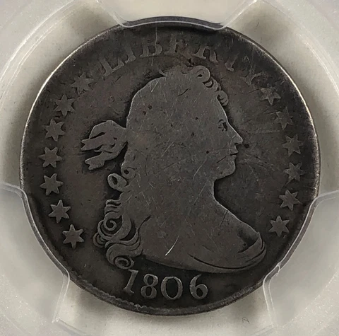 1806 25c Draped Bust Quarter. PCGS Good Detail Cover