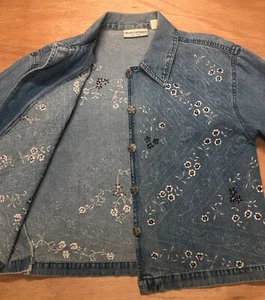 vtg Drapers & Damons Womens Button Denim PL Jacket Floral Embroidered 3/4 Sleeve - Picture 1 of 12