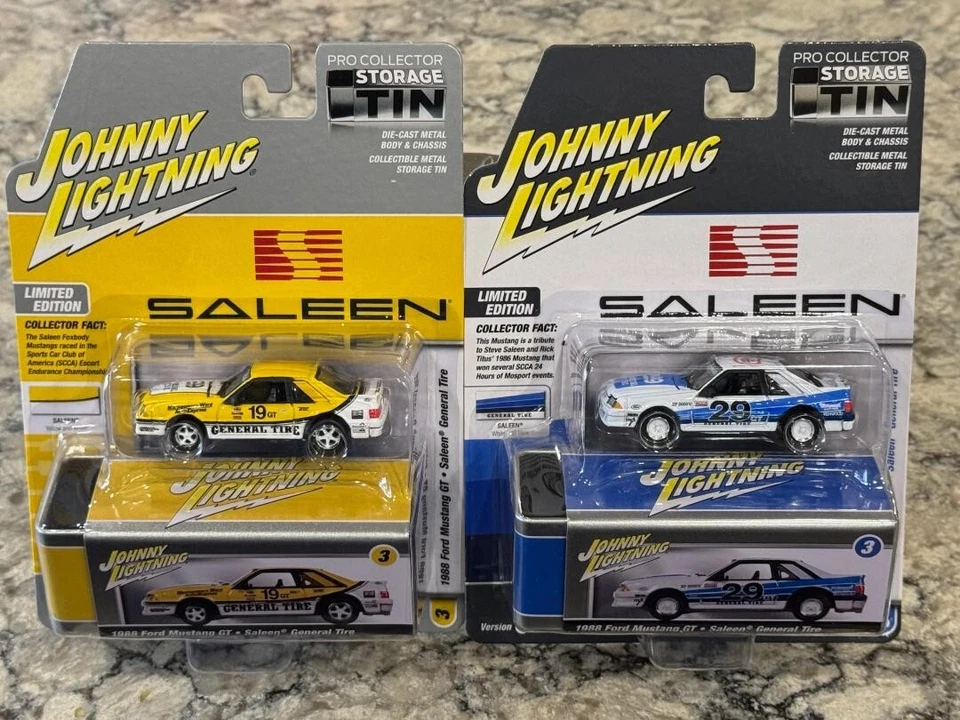Johnny Lightning Two (2) Car Set 1988 Saleen Ford Mustang GT with Tin  1/64 - Image 1 of 1
