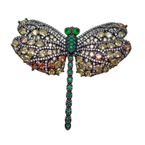 51x58MM Multi Color Cz Pave Dragonfly Shape Brooch - Picture 1 of 8