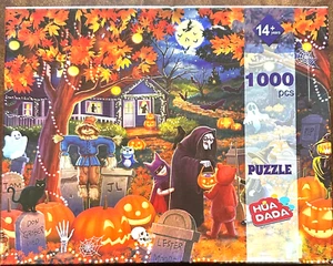 Trick or Treat COMP 1000 pc Puzzle Ghoulish Characters Witch Moon Pumpkins Owl - Picture 1 of 6