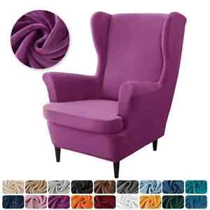 Stretch Velvet Wingback Armchair Cover Single Sofa Cover with Seat Cushion Cover