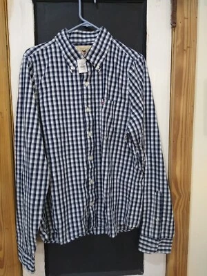 Hombre Hollister Talla XL NUEVO CON ETIQUETAS BLANCO Y AZUL MANGA LARGA ABOTONADA CAMISA Foto 1 de 3