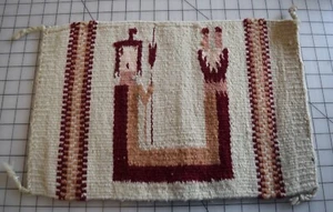 3818 Small Antique wool Navajo woven rug, maroon Rainbow Man on cream - Picture 1 of 2