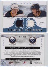 2012-13 Upper Deck Artifacts Tundra Tandems Dual Jerseys Blue Tyler Myers Ennis