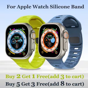 For Apple Watch Band Ultra 49mm 10 9 8 7 6 38/42/45mm Silicone Band Sports Strap - Picture 1 of 62