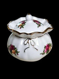Old Country Roses Drawstring Bag Trinket Jar w/Lid~Dorothy Box~Royal Albert~ - Picture 1 of 7