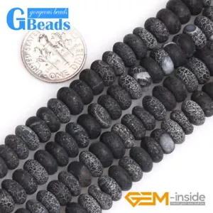 Natural Frosted Stone Black Agate Rondelle Spacer Beads for Jewelry Making 15" - Picture 1 of 4