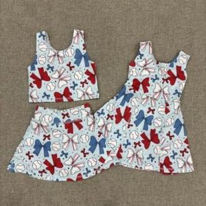 Sister Kids Girls Athletic Clothing 4thof July Bow Baseball Sport Yoga Set - Picture 1 of 8