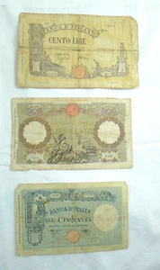 LOTTO 3 VECCHIE BANCONOTE REGNO ITALIA 100 LIRE 50 LIRE - Foto 1 di 7