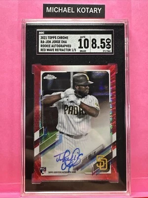 JORGE ONA 2021 TOPPS CHROME RED WAVE AUTO SGC 10/8.5 1/5 Padres Rookie Rajon - Image 1 of 2