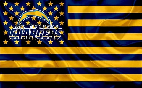 (2) Los Angeles Chargers Wavy Stars & Stripes Flag Vinyl Stickers 5x3.15 Decal Cover