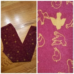 LuLaRoe Leggings OS One Size gold Doves and birds on maroon - Picture 1 of 3