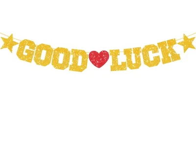 Banner Buena Suerte Oro Brillo Papel Graduación 2025 Fiesta Decoración Aula Evento Foto 1 de 4