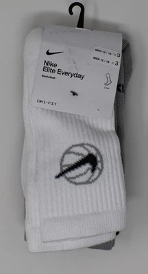 Nike Elite Everyday Basketball Dri-Fit Crew Socks White Gray Black DA2123-902 XL - Image 1 of 4
