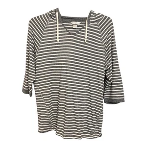 Christopher & Banks Sudadera con Capucha a Rayas Gris y Blanco Relajado Ocio Para Mujer Talla 1X - Imagen 1 de 11