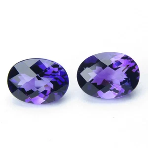 2.64Cts Genuine Natural Purple Amethyst 8x6mm Oval Checker Pair Loose Gemstones - Picture 1 of 5