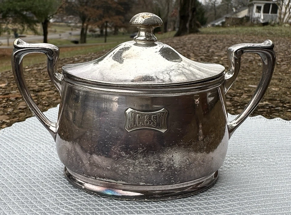 NC & STL Ferrocarril 9 OZ Sugar Bowl Caña Barton Plata Soldadura Comedor Coche Untensil Foto 1 de 4