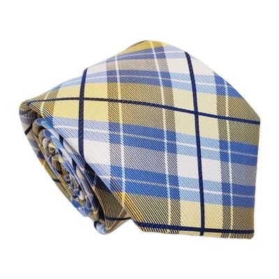 Nautica Necktie Blue & Tan Plaid Pattern Men's Silk Neck Tie 59x3.25" - Image 1 of 4