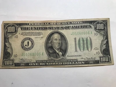 1934 $100 Dollar Federal Reserve Note Fine Condition Kansas City Mo. - Image 1 of 2