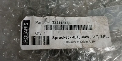 Polaris Sprocket - 40T, 3/4W, 31T, SPL, P/N 3221184 Foto 1 de 3