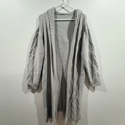 Cárdigan tejido con capucha para mujer XXL gris palangre frente abierto plumero tejido con cable Foto 1 de 4