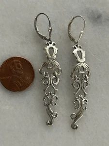 Vintage Carolyn Pollack Sterling Silver 925 Filigree Drop Earrings Euro Back - Picture 1 of 1