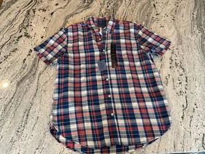 NWT Lucky Brand True Indigo Plaid Button Short Sleeve Shirt L - Picture 1 of 4