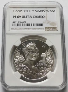 1999P Dolley Madison S$1 Silver Commemorative Dollar Coin - NGC PF 69 UCAM - Picture 1 of 4