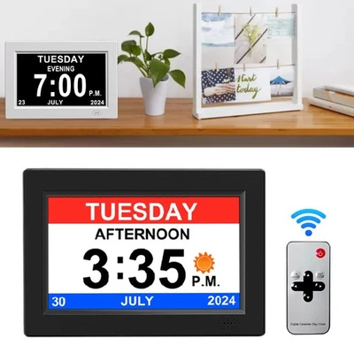 8" Großer Digital Kalender Tag Uhr Schrift Elektronischer Wecker für Senioren| - Bild 1 von 4