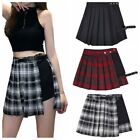 Belt Plaid Pleated Skirts A-line Pleated Mini Skirt Basic   Spring