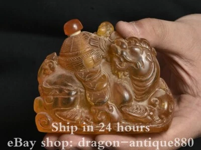 3.6" Rare Old Chinese amber Dynasty Beast coin wealth snuff box bottle - Image 1 of 4