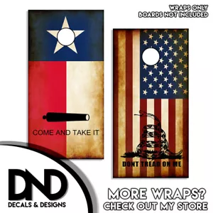 Texas Come and Take It and Dont Tread on Me Cornhole Board Decalcomania Wraps Vinile 2pz - Foto 1 di 3