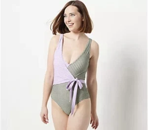 Traje de baño Summersalt The Wrap de una pieza lavanda e hiedra guinga talla 12 nuevo - Imagen 1 de 6