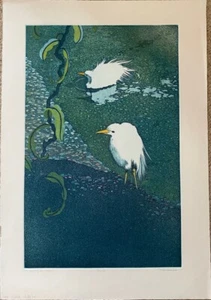 No Regrets for Egret by Harrison - Hand Colored Etching - Picture 1 of 4