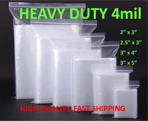2"x3", 2.5", 4", 5" Clear 4 Mil Plastic Zip Seal Bag Reclosable Top Lock 4Mil - Picture 1 of 3