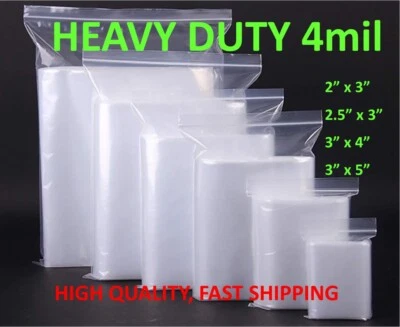 2"x3", 2.5", 4", 5" Transparente 4 Mil Saco Plástico com Zíper Fechável Top Lock 4Mil - Imagem 1 de 3