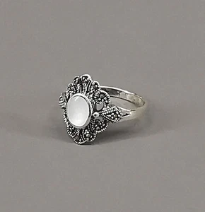 9916034 Ring Perlmutt Markasiten 925er Silber vintage Gr.59 - Bild 1 von 3