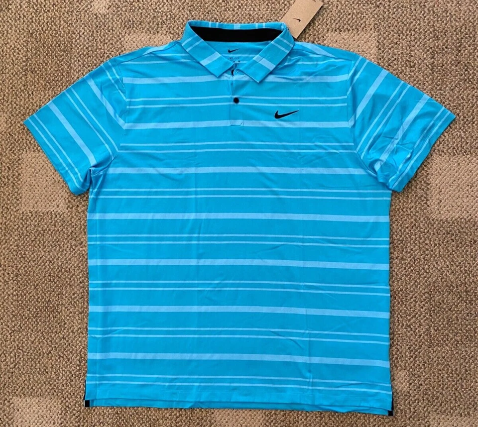 Nike Polo Mens XXL Blue Dri-FIT Tour Striped Golf Polo S/S DR5300 Casual Travel