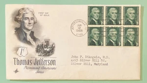 Bloque Thomas Jefferson Sc 1278a 1c 1968/6 FDC arte artesanía con recinto Ayerst Labs - Imagen 1 de 3