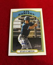 Rangers Evan Carter RC AUTO 2021 Topps authentic on card signature, 1972 Image