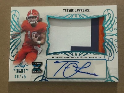 2021 Leaf Trinity Trevor Lawrence Auto game Patch jersey 46/75 RC Autograph - Image 1 of 3