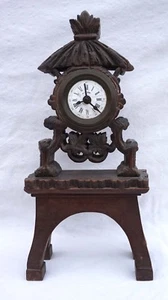 Französischer Schwarzwald Wecker Kamin Tischuhr geschnitzt Holz Ranke Weizen 1880 - Bild 1 von 10