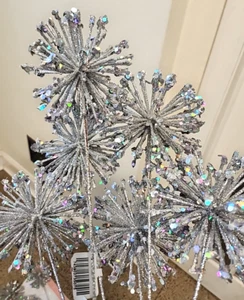 Christmas Tree Picks Silver Rainbow Flash Burst Set 6 NWT READ - Picture 1 of 7