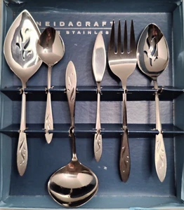 Vintage 1968 Oneidacraft Silverware Deluxe Stainless Serveware 6 Piece Hostess - Picture 1 of 11