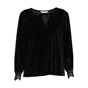 The Pioneer Woman Crochet Cuff Raglan Sleeve Velvet Blouse Black XXXL (22) - Picture 1 of 4