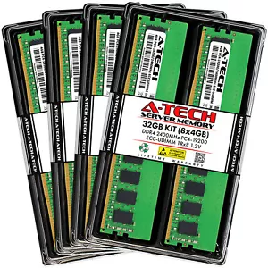 A-Tech 32GB 8x 4GB 1Rx8 PC4-19200E ECC UDIMM DDR4 2400 MHz Server Memory RAM - Picture 1 of 4