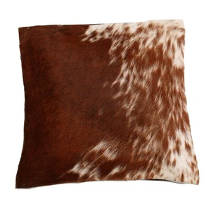 Lujosa funda de almohada de cuero de vaca marrón y blanco - diseño reversible y único - Imagen 1 de 9